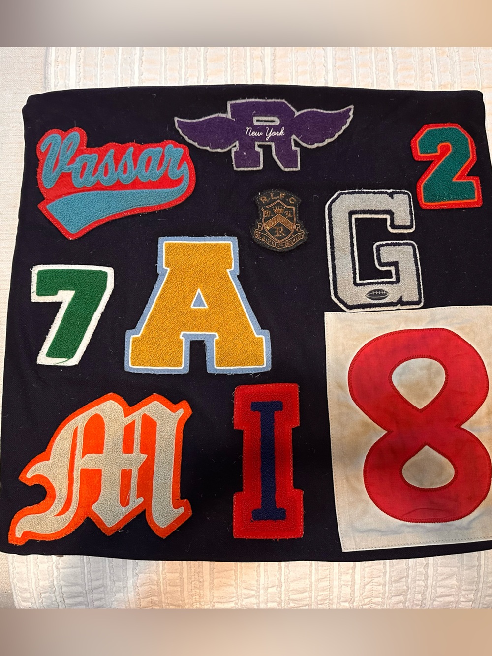 Polo by Ralph Lauren Navy Patchwork Number & Letter varsity letter pillow covers